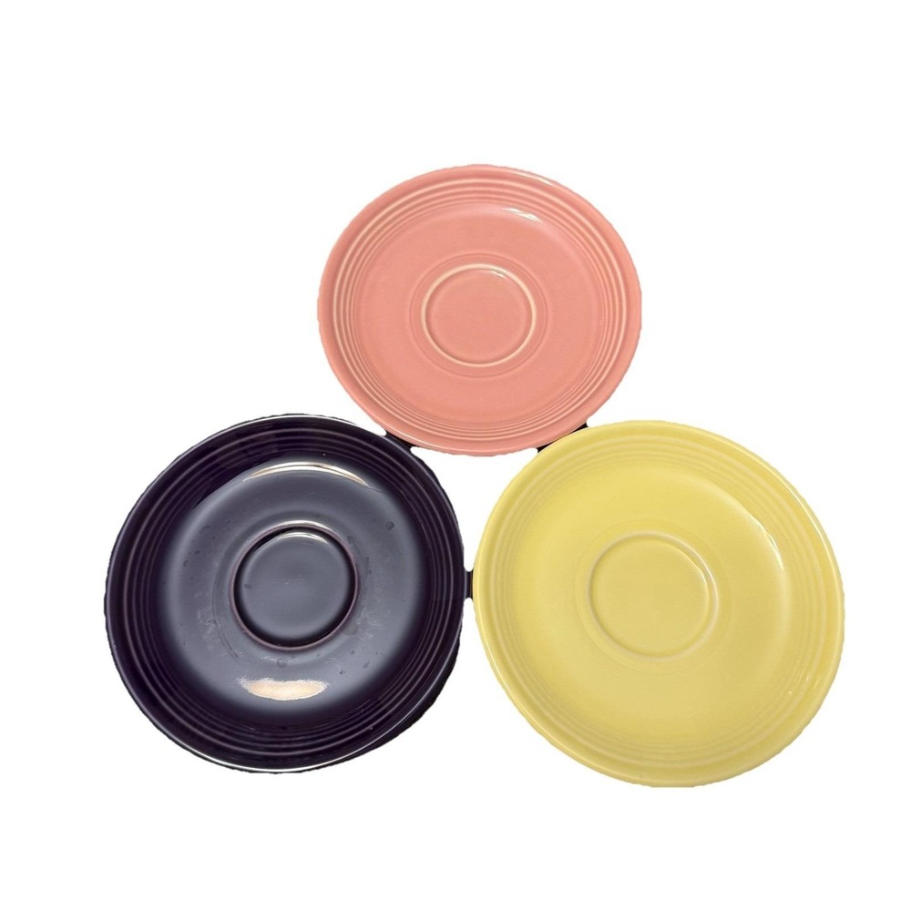 Vintage Fiesta Homer Laughlin Fiestaware Saucers 6" Pink‎ Yellow Plum Set Of 3